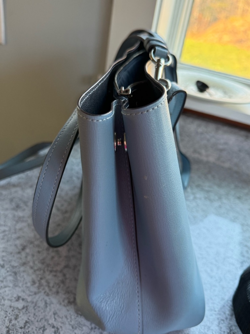 Coach Slate Blue Leather Tote with Gold Hardware - Picture 6 of 6